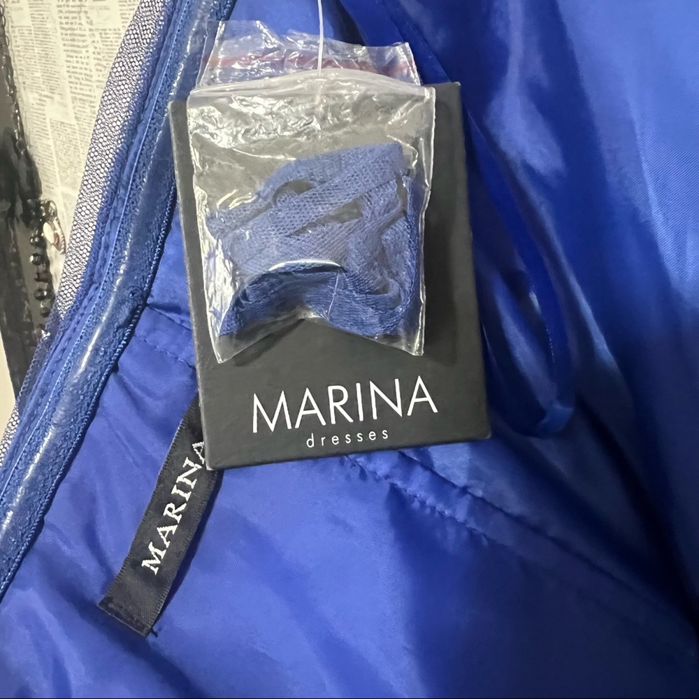 Marina Royal Blue Knee-Length Pleated Chiffon Strapless Dress Size 8 - Picture 9 of 11